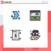 Modern Set of 4 Filledline Flat Colors and symbols such as arrow currency right internet money Editable Vector Design Elements