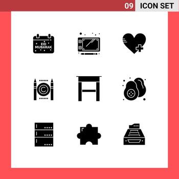 User Interface Pack of 9 Basic Solid Glyphs of table desk add digital conflict Editable Vector Design Elements
