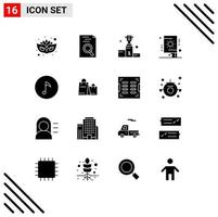 User Interface Pack of 16 Basic Solid Glyphs of note key win party festival Editable Vector Design Elements