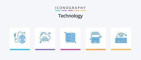 paquete de iconos de tecnología azul 5 que incluye wifi. inteligencia. servidor. código. artificial. diseño de iconos creativos vector