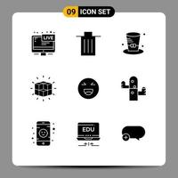 Mobile Interface Solid Glyph Set of 9 Pictograms of solution labyrinth garbage box hat Editable Vector Design Elements