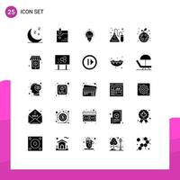 Modern Set of 25 Solid Glyphs Pictograph of globe growth bulb eco science Editable Vector Design Elements