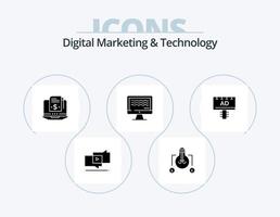 marketing digital y tecnología glyph icon pack 5 diseño de iconos. junta. digital. suscripción. transmisión en vivo. En Vivo vector
