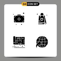 Universal Solid Glyph Signs Symbols of bag map shopping bag blueprint arrow Editable Vector Design Elements