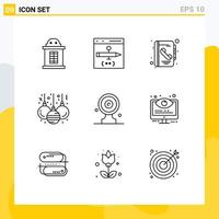 Set of 9 Modern UI Icons Symbols Signs for media target aim board address decoration ball Editable Vector Design Elements