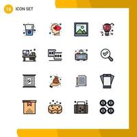 Mobile Interface Flat Color Filled Line Set of 16 Pictograms of book table image city life balloon Editable Creative Vector Design Elements