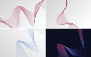 Set of 4 geometric wave pattern background Abstract waving line vector