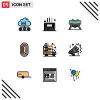 Pictogram Set of 9 Simple Filledline Flat Colors of auction rug gymnastic ornamental buildings Editable Vector Design Elements