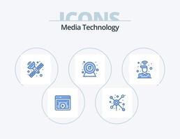 tecnología de medios icono azul paquete 5 diseño de iconos. señal. escritorio. conexión. cámara web. cámara vector