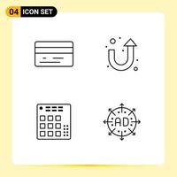 Mobile Interface Line Set of 4 Pictograms of back live arrow audio ad Editable Vector Design Elements