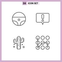 Pictogram Set of 4 Simple Filledline Flat Colors of car pattern alert cactus secure Editable Vector Design Elements