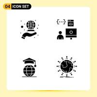 Set of 4 Modern UI Icons Symbols Signs for coverage globe marketing develop online Editable Vector Design Elements