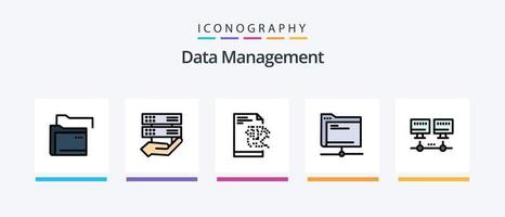 Data Management Line Filled 5 Icon Pack Including folder . funnel . database. mainframe. Creative Icons Design vector