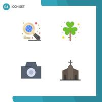 Pictogram Set of 4 Simple Flat Icons of globe camera day saint christian Editable Vector Design Elements