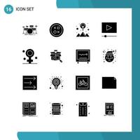 User Interface Pack of 16 Basic Solid Glyphs of biology movie round cinema mountain Editable Vector Design Elements