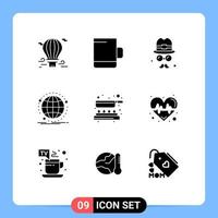 User Interface Pack of 9 Basic Solid Glyphs of cooking web brim network global Editable Vector Design Elements