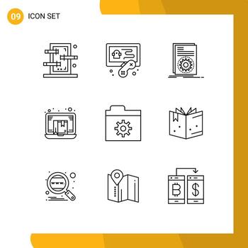 9 Universal Outline Signs Symbols of online commerce executable e box Editable Vector Design Elements