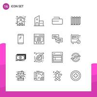 Set of 16 Modern UI Icons Symbols Signs for phone radiator monastery hot battery Editable Vector Design Elements