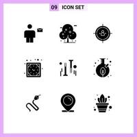 Universal Icon Symbols Group of 9 Modern Solid Glyphs of watch timer tree clock planning Editable Vector Design Elements