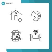 4 User Interface Line Pack of modern Signs and Symbols of buildings mobile house palette seo Editable Vector Design Elements