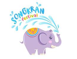 Vector logo for Songkran festival in Thailand with elephant on isolated background. Emblem for Songkran water festival.