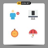 Set of 4 Commercial Flat Icons pack for avatar clock energy remote quick Editable Vector Design Elements