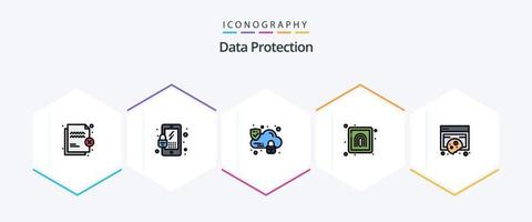 paquete de iconos de 25 líneas completas de protección de datos que incluye datos. cumplimiento. nube. seguridad. dedo vector