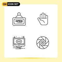 4 Universal Line Signs Symbols of marketing notification open chat cinema Editable Vector Design Elements