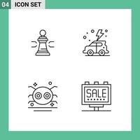 4 Universal Line Signs Symbols of chess green figures tactic halloween Editable Vector Design Elements