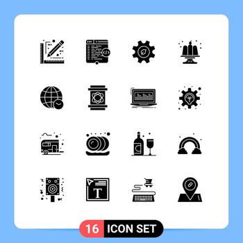 Stock Vector Icon Pack of 16 Line Signs and Symbols for globe food coding cake environment Editable Vector Design Elements