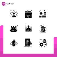 Pictogram Set of 9 Simple Solid Glyphs of high score ship money marine coins Editable Vector Design Elements