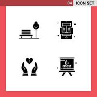 4 Thematic Vector Solid Glyphs and Editable Symbols of banch compassion hotel online heart Editable Vector Design Elements