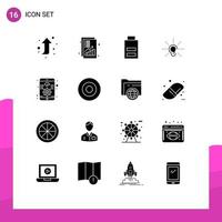 16 Universal Solid Glyph Signs Symbols of app hearing battery hear awareness Editable Vector Design Elements