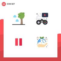 4 User Interface Flat Icon Pack of modern Signs and Symbols of arbor pause controller video game plant Editable Vector Design Elements