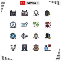 Flat Color Filled Line Pack of 16 Universal Symbols of stick devices sound computers necklace Editable Creative Vector Design Elements