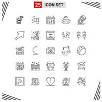 25 Universal Line Signs Symbols of disc vessel left liner equalizer Editable Vector Design Elements