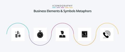 Business Elements And Symbols Metaphors Glyph 5 Icon Pack Including call. lock. man. locker. avatar vector