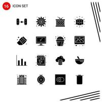 Universal Icon Symbols Group of 16 Modern Solid Glyphs of cube puzzle drum labyrinth st Editable Vector Design Elements