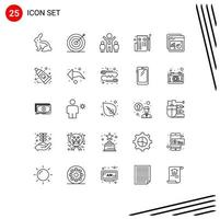 Pack of 25 Modern Lines Signs and Symbols for Web Print Media such as rate analysis company web edit Editable Vector Design Elements