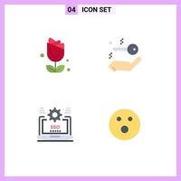 conjunto de iconos planos de interfaz móvil de 4 pictogramas de elementos de diseño de vector editables de configuración de bienes raíces web flor