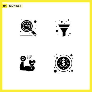 Group of 4 Modern Solid Glyphs Set for analysis muscle graph funnel beat Editable Vector Design Elements