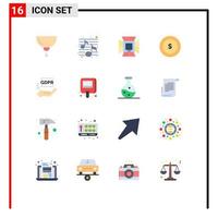 Modern Set of 16 Flat Colors and symbols such as compliance dollar night coin professional Editable Pack of Creative Vector Design Elements