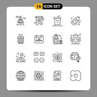 Pictogram Set of 16 Simple Outlines of buy luggage takeaway bag pollution Editable Vector Design Elements