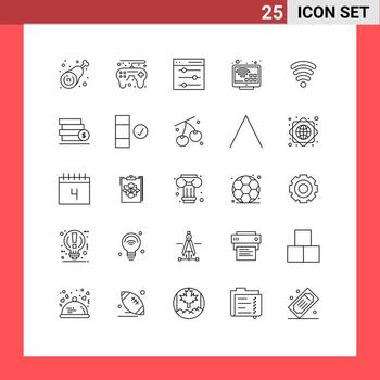 conjunto de pictogramas de 25 líneas simples de servicios comunicación de televisión entretenimiento inteligente elementos de diseño vectorial editables vector
