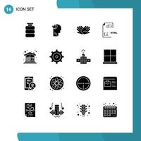 paquete de iconos de vector de stock de 16 signos y símbolos de línea para el desarrollo de archivos codificación de cabeza que ayuda a elementos de diseño de vector editables