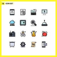 Modern Set of 16 Flat Color Filled Lines and symbols such as server security bank screen monitor Editable Creative Vector Design Elements