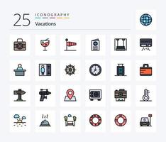 Paquete de iconos llenos de 25 líneas de vacaciones, incluida la infancia. viajar. bandera. pasaporte. globo vector