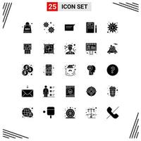 Set of 25 Vector Solid Glyphs on Grid for watch setting chatting gear knowledge Editable Vector Design Elements