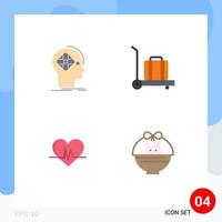 Modern Set of 4 Flat Icons Pictograph of advanced heartbeat human luggage basket Editable Vector Design Elements