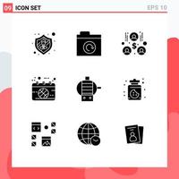 Pack of 9 Modern Solid Glyphs Signs and Symbols for Web Print Media such as food engine team work electric match Editable Vector Design Elements